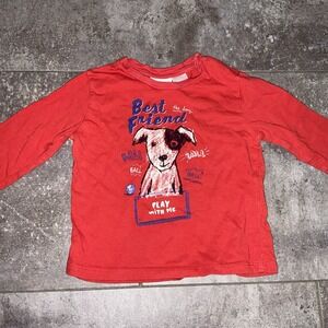 ZARA Unisex Boy toddler Baby Dog Puppy Red Long Sleeve Shirt‎ Size 12-18 months